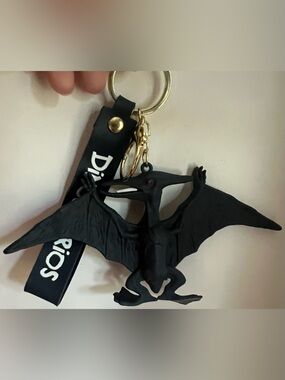 Black Pterodactyl Silicone Keychain with Black Strap